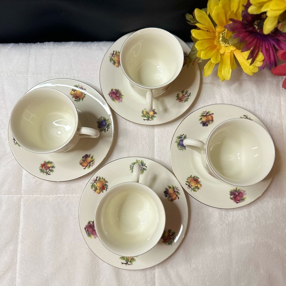 Set Of 4 Vintage Formalities By Baum Brothers Fruit Footed Cups & Saucer Set EVC - Picture 11 of 15